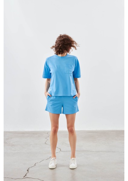 Kadın Pamuklu Pique Cepli Kısa Kol T-Shirt