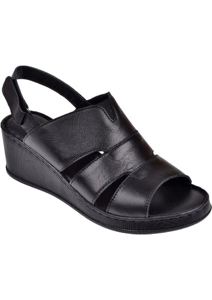 Hakiki Deri Comfort Kadın Sandalet Plm-01 Siyah