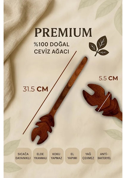 4'lü %100 Doğal Çizme Yapmaz Ceviz Ağacı Ahşap Mutfak Seti – Spatula, Kaşık, Kevgir, Maşa