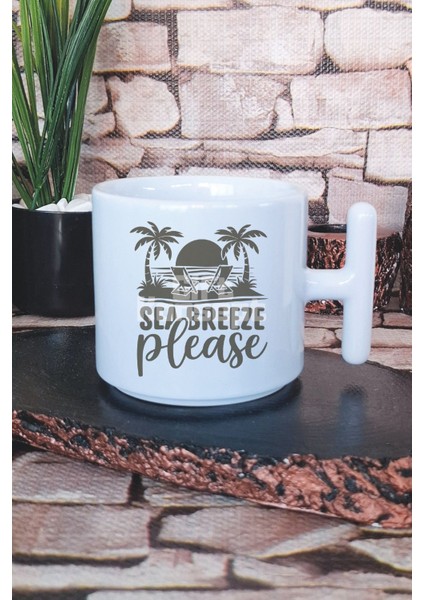 Sea Breeze Please Baskılı T Kulplu Latte Fincanı Kupa Bardak