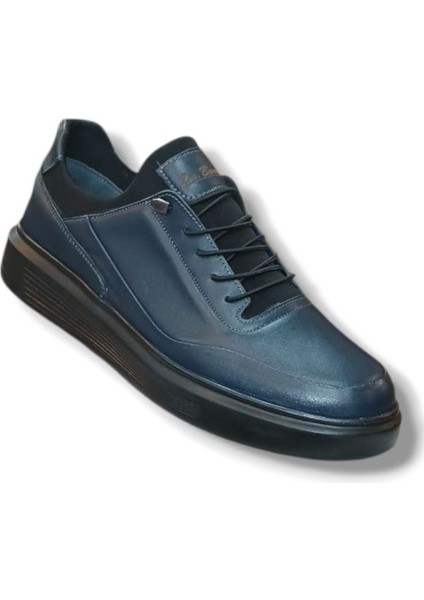 Ktay Kundura Lacivert %100 Deri Ortopedik Yüksek Taban Erkek Sneaker Günlük Ayakkabı Bms B505