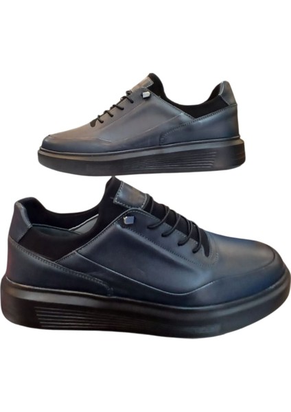 Ktay Kundura Lacivert %100 Deri Ortopedik Yüksek Taban Erkek Sneaker Günlük Ayakkabı Bms B505
