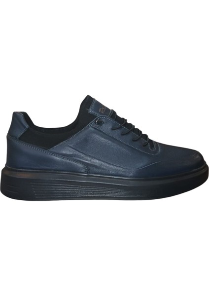 Ktay Kundura Lacivert %100 Deri Ortopedik Yüksek Taban Erkek Sneaker Günlük Ayakkabı Bms B505