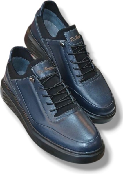 Ktay Kundura Lacivert %100 Deri Ortopedik Yüksek Taban Erkek Sneaker Günlük Ayakkabı Bms B505