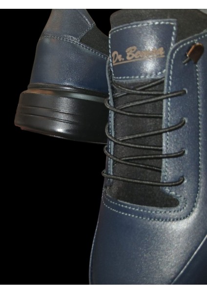 Ktay Kundura Lacivert %100 Deri Ortopedik Yüksek Taban Erkek Sneaker Günlük Ayakkabı Bms B505