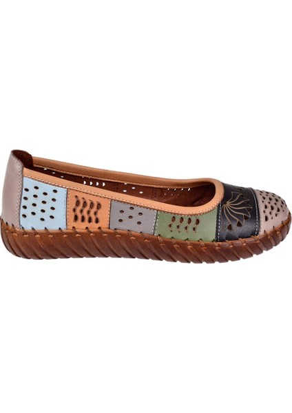 Hakiki Deri Comfort Kadın Babet AHU-6031 Vizon Multi fiyatları