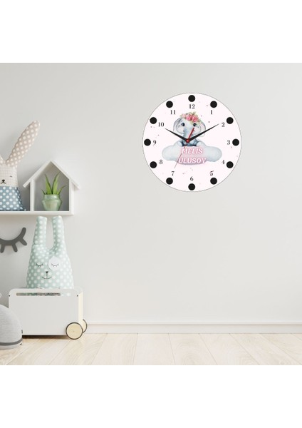 Sevimli Fil Temalı Isimli Cam Duvar Saati | Çocuklara Özel Tasarım 20X20 fiyatları