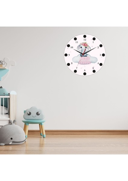 Sevimli Fil Temalı Isimli Cam Duvar Saati | Çocuklara Özel Tasarım 20X20 modelleri