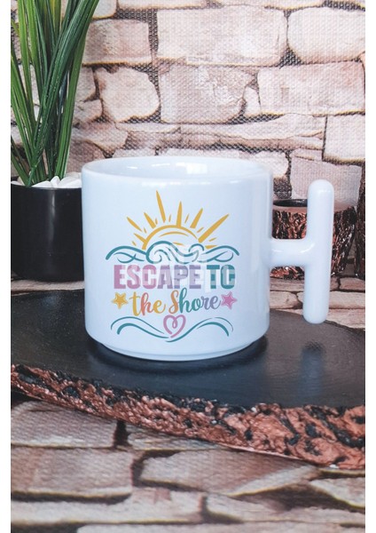 Escape To The Baskılı T Kulplu Latte Fincanı Kupa Bardak