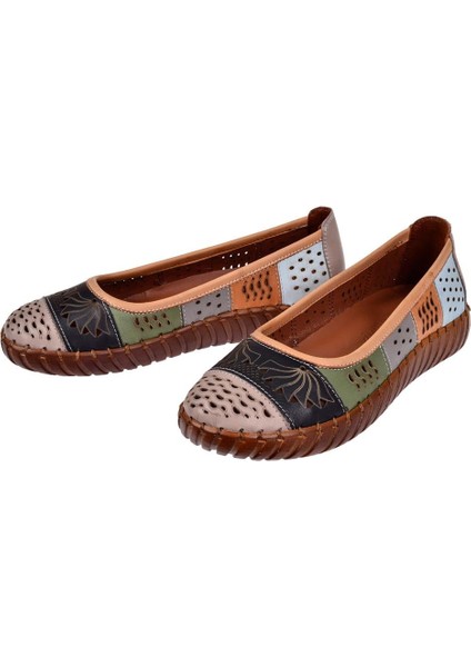 Hakiki Deri Comfort Kadın Babet AHU-6031 Vizon Multi fırsatları