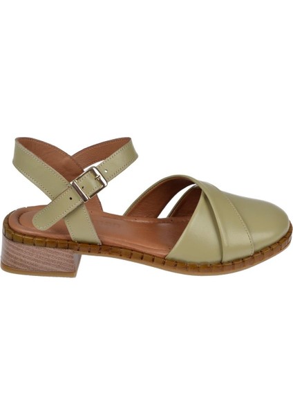 Hakiki Deri Burnu Kapalı Kadın Sanadalet BEL-040 Haki fiyatları