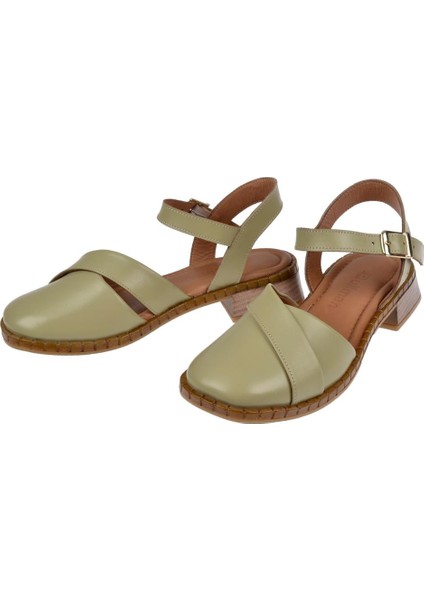 Hakiki Deri Burnu Kapalı Kadın Sanadalet BEL-040 Haki fırsatları
