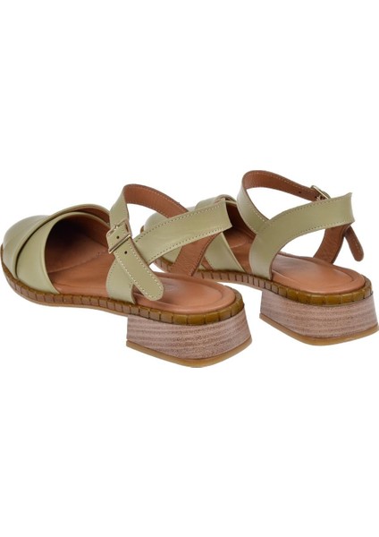 Hakiki Deri Burnu Kapalı Kadın Sanadalet BEL-040 Haki indirimleri