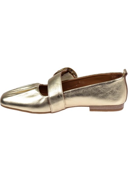 Hakiki Deri Önü Büzgülü Kadın Babet BEL-108 Altın modelleri