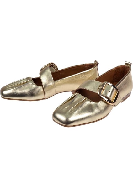 Hakiki Deri Önü Büzgülü Kadın Babet BEL-108 Altın fırsatları