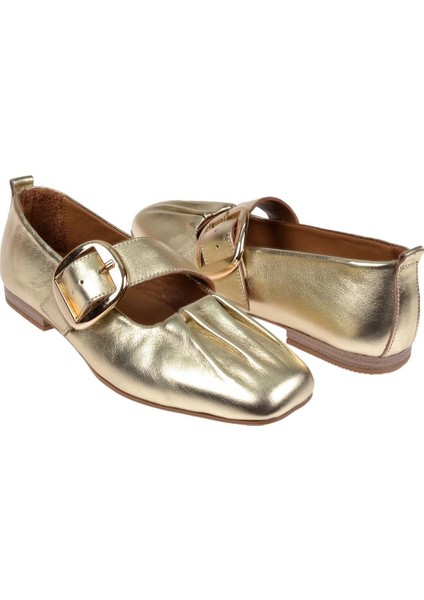 Hakiki Deri Önü Büzgülü Kadın Babet BEL-108 Altın indirimleri