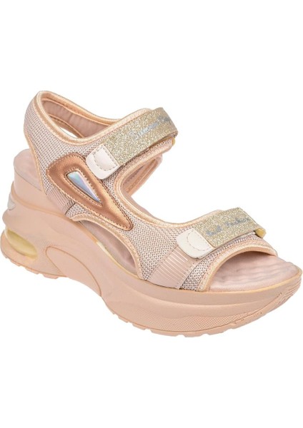 Dolgu Taban Cırtlı Kadın Sandalet SMS-3031 Bej