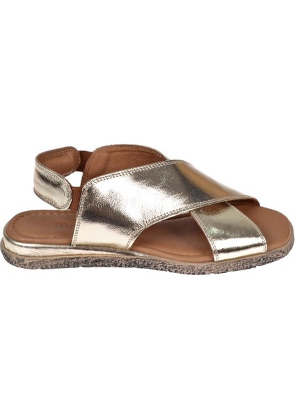 Hakiki Deri Kadın Sandalet PLM-706 Altın fiyatları