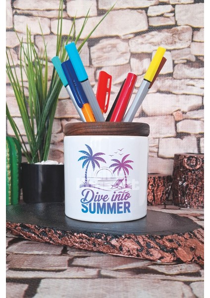 Dive Into Summer Baskılı Seramik Kalemlik Masaüstü Düzenleyici