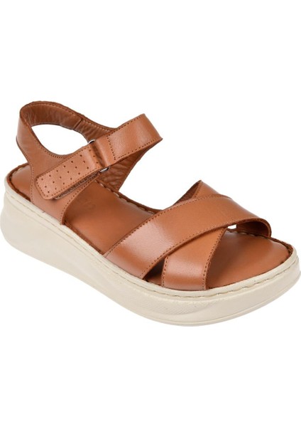 Hakiki Deri Comfort Kadın Sandalet Plm-51 Taba