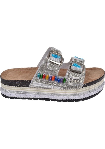 Platform Taban Taşlı Kadın Terlik ZM-2520 Beyaz fiyatları