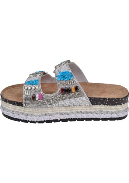 Platform Taban Taşlı Kadın Terlik ZM-2520 Beyaz modelleri