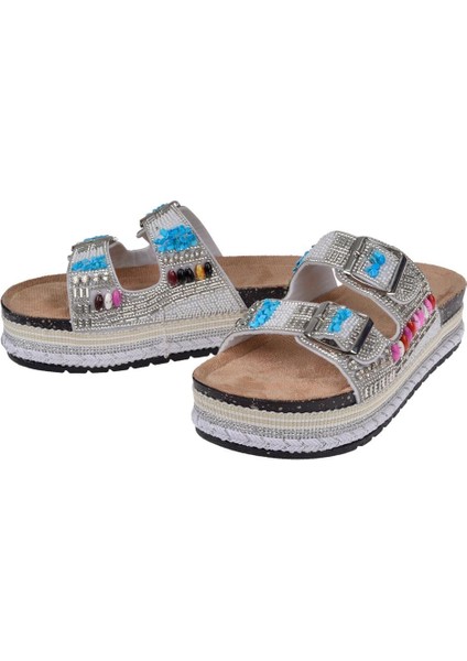 Platform Taban Taşlı Kadın Terlik ZM-2520 Beyaz fırsatları