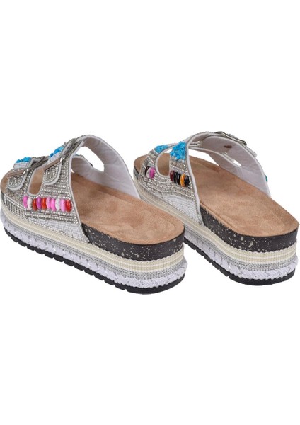 Platform Taban Taşlı Kadın Terlik ZM-2520 Beyaz indirimleri