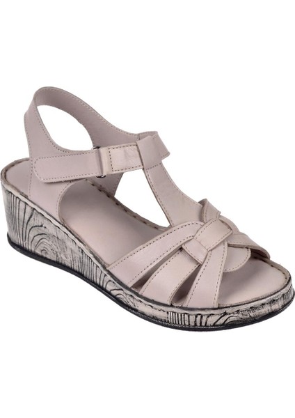 Hakiki Deri Comfort Kadın Sandalet Plm-5 Silver
