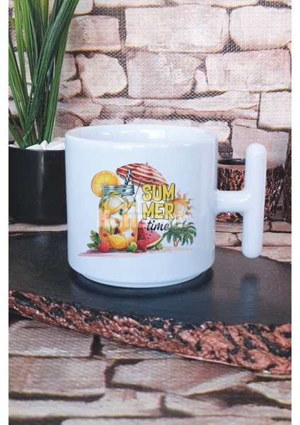 Summer Vibes Cocktails Baskılı T Kulplu Latte Fincanı Kupa Bardak