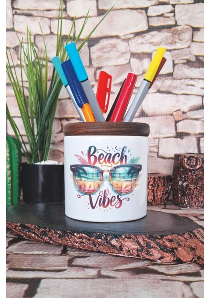 Beach Vibes Baskılı Seramik Kalemlik Masaüstü Düzenleyici
