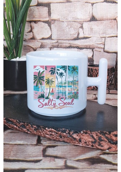 Life İs Better At The Beach Baskılı T Kulplu Latte Fincanı Kupa Bardak