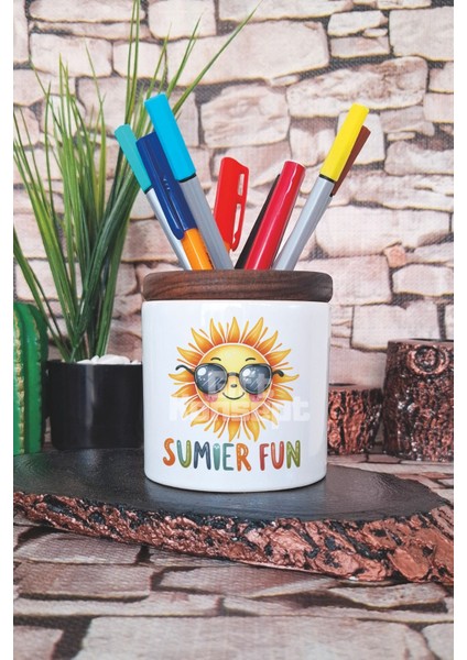 Summer Fun Baskılı Seramik Kalemlik Masaüstü Düzenleyici
