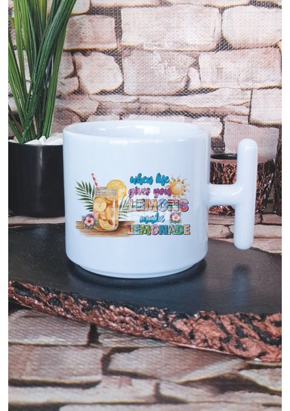 Summer Time Cocktail Baskılı T Kulplu Latte Fincanı Kupa Bardak