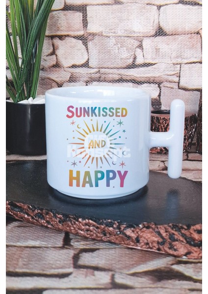 Sunkissed And Happy Baskılı T Kulplu Latte Fincanı Kupa Bardak