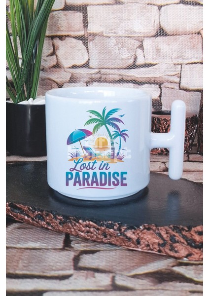 Lost İn Paradise Baskılı T Kulplu Latte Fincanı Kupa Bardak