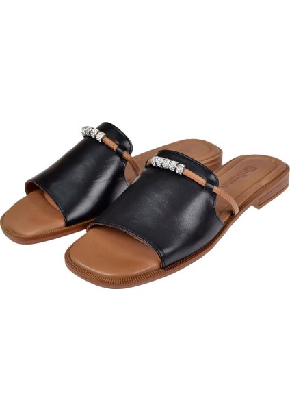 Hakiki Deri Taşlı Düz Kadın Terlik BEL-16251 Siyah fırsatları