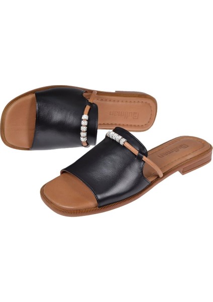 Hakiki Deri Taşlı Düz Kadın Terlik BEL-16251 Siyah indirimleri