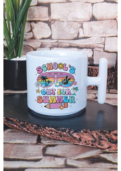 Schools Out For Summer Doodle Baskılı T Kulplu Latte Fincanı Kupa Bardak