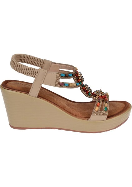 Taşlı Dolgu Taban Kadın Sandalet GJ-155 Bej fiyatları