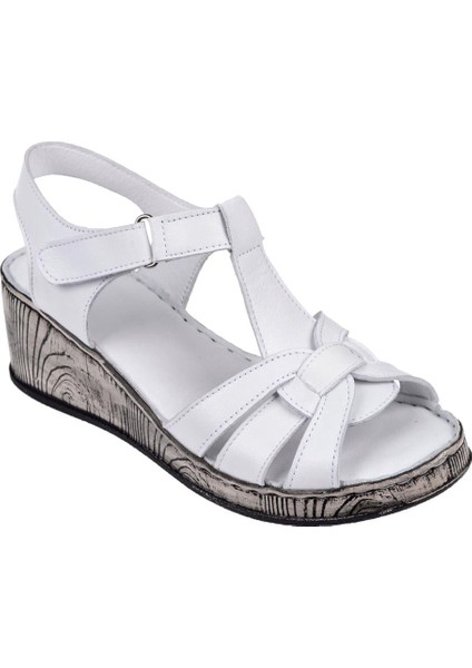 Hakiki Deri Comfort Kadın Sandalet Plm-5 Beyaz