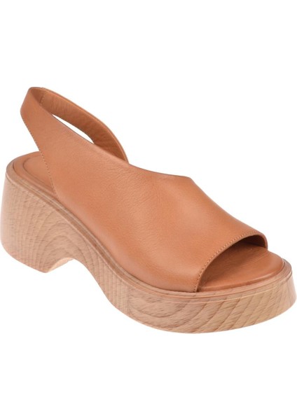 Hakiki Deri 7 cm Topuklu Kadın Sandalet SMS-1502 Taba