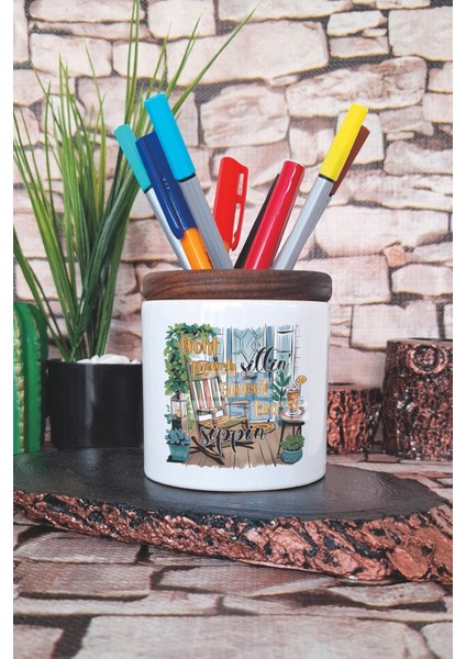 Front Porch Sittin Sweet Tea Sippin Baskılı Seramik Kalemlik Masaüstü Düzenleyici