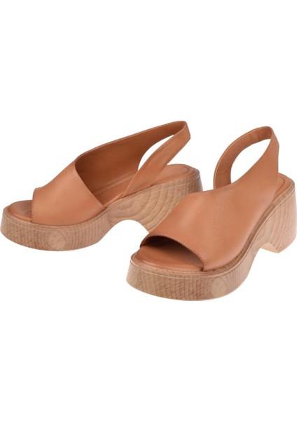 Hakiki Deri 7 cm Topuklu Kadın Sandalet SMS-1502 Taba fırsatları