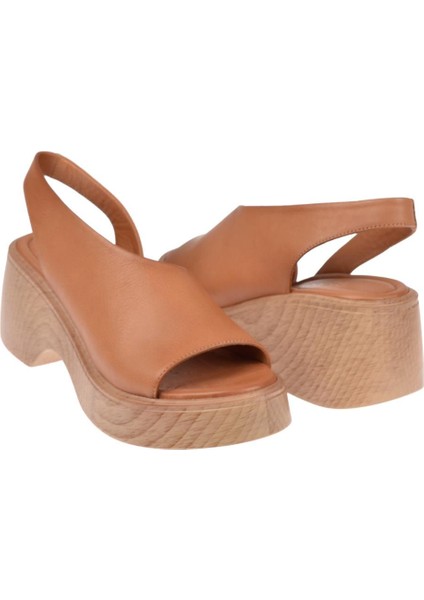 Hakiki Deri 7 cm Topuklu Kadın Sandalet SMS-1502 Taba indirimleri