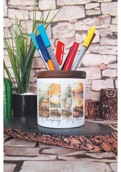 Camping Mode Baskılı Seramik Kalemlik Masaüstü Düzenleyici