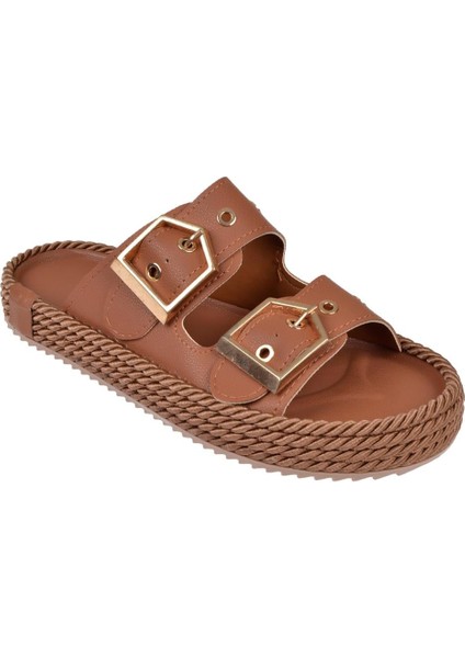 Çift Tokalı Kadın Terlik ZM-110 Taba