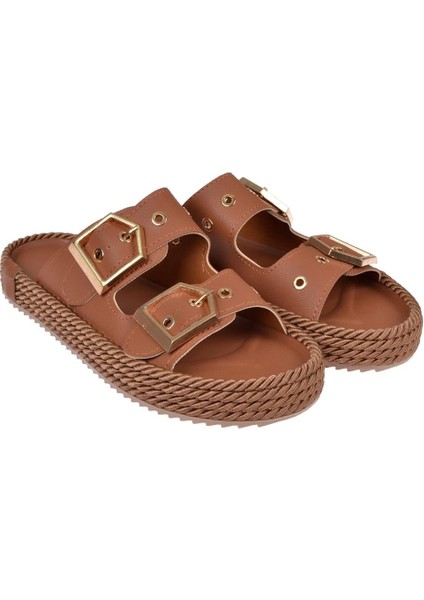 Çift Tokalı Kadın Terlik ZM-110 Taba fırsatları