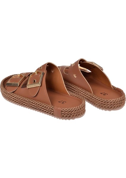 Çift Tokalı Kadın Terlik ZM-110 Taba indirimleri