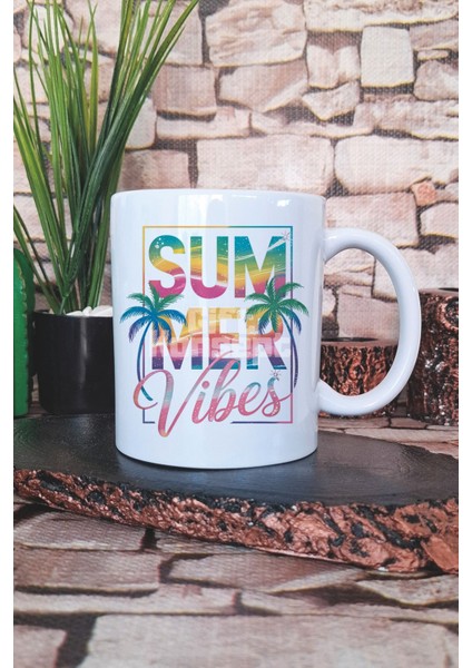Summer Vibes Tropikal Baskılı Hediyelik Kupa Bardak